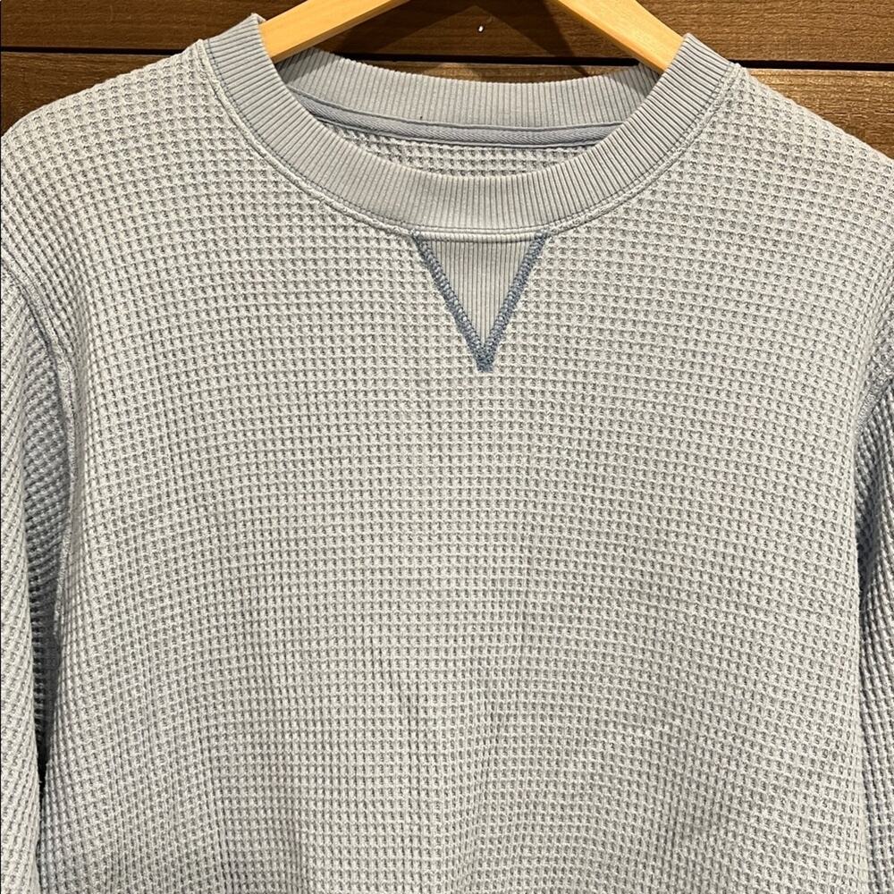 Aerie Women's Oversized Waffle Crew Neck Sweatshirt in Light Blue - Picture 2 of 8